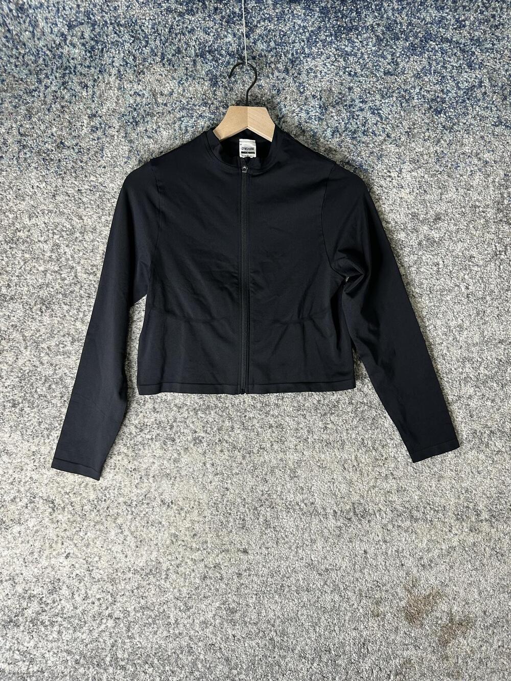 Gymshark Jacket Womens XL Black Cropped Full Zip Stretch Track Running Yoga